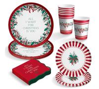 OH YEAH - Kit de vaisselle de Noël pour 6 personnes - Assiettes, verres et serviettes jetables - Thème Noël - Dîners de Noël, réunions de famille et fêtes de fin d'année (All I Want)