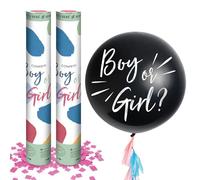 OH YEAH - Kit révélation genre bébé - 2 canons à confettis rose 50 cm - 1 ballon latex Ø90 cm "Boy or Girl?" - Kit Baby Shower fille - Photocall - Facile à utiliser