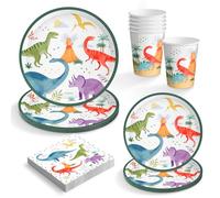 OH YEAH - Kit vaisselle jetable pour 6 personnes fête Baby Dinos - 42 pièces - Assiettes, gobelets, serviettes et nappe - Décoration de table d'anniversaire pour enfant - Motif Dino - Célébrations et