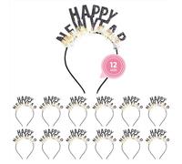 OH YEAH Lot de 12 bandeaux pour la Saint-Sylvestre pour adultes et enfants - « Happy New Year » - Taille unique - Accessoires de fête du Nouvel An et cotillon - Idéal pour photos et événements (12