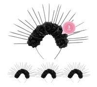 OH YEAH Lot de 3 bandeaux Halloween - Serre-tête Catrina noir - Cornes démon rouges - Chauve-souris - Vampire - Araignée - Bouquet de fleurs flamant rose - Déguisement - Frida Kahlo fille (3 unités,