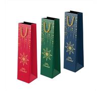 OH YEAH - Lot de 3 sacs cadeaux de Noël - Sac en carton avec poignées - 4 tailles - Cadeaux de Noël, Rois mages, ami invisible - Cadeau unique (Joyeux Noël, bouteille 8 x 10 x 35 cm, 3 unités)