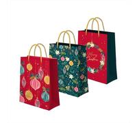 OH YEAH - Lot de 3 sacs cadeaux de Noël - Sac en carton avec poignées - 4 tailles - Emballage de cadeaux de Noël, rois mages, ami invisible et détails - Cadeau unique (ornements, petit 18 x 10 x 24 cm