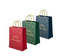 OH YEAH - Lot de 3 sacs cadeaux de Noël - Sac en carton avec poignées - 4 tailles - Emballage de cadeaux de Noël, rois mages, ami invisible et détails - Cadeau unique (Joyeux Noël, petit 18 x 10 x 24