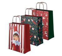 OH YEAH - Lot de 3 sacs cadeaux moyens en carton de Noël à thème elfe coquine - 26 x 10 x 32 cm - The Elf on the Shelf - Accessoires - Fête Noël Elfes coquins - JE SUIS ICI !