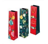 OH YEAH - Lot de 3 sacs cadeaux Noël ornements - 8 × 10 × 35 cm - Sac en carton avec poignées - Taille bouteille - Emballage cadeaux Noël, rois mages, ami invisible et détails - Cadeau unique