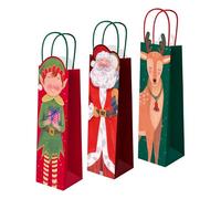 OH YEAH - Lot de 3 sacs cadeaux Noël Père Noël - 8 × 10 × 35 cm - Sac en carton avec poignées - Taille bouteille - Emballage cadeaux Noël, rois mages, ami invisible et détails - Cadeau unique