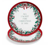 OH YEAH - Lot de 6 assiettes jetables de Noël All I Want - Ø 23 cm - Assiettes, gobelets, serviettes et nappe - Décoration de table de Noël - Motif houx et nœuds rouges - Célébrations de Noël