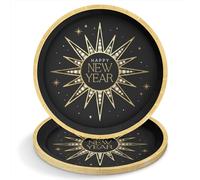OH YEAH - Lot de 6 assiettes jetables en carton Happy New Year - Ø 17 cm - Assiettes, gobelets, serviettes - Décoration de table du Nouvel An - Motif étoiles brillantes - Fête de Noël élégante