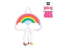 OH YEAH - Piñata arc-en-ciel anniversaire grand format 46 x 31 cm + 10 ballons fuchsia 30 cm - Décoration de fêtes d'enfants - Grandes pommes de pin à remplir - Jouets et friandises - Facile à remplir