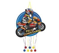 OH YEAH - Piñata d'anniversaire de moto de 45 x 44 cm - Décoration de fêtes pour enfants garçon et fille - Grandes pommes de pin à remplir avec des jouets et des friandises.