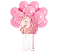 OH YEAH - Piñata d'anniversaire licorne pour bébé rose 41 x 45 cm + 10 ballons rose pastel 30 cm - Décoration de fêtes pour enfants - Grandes pommes de pin à remplir avec des jouets et des friandises