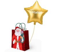 OH YEAH - Sac cadeau de Noël Père Noël + Ballon Foil Étoile personnalisé - 30 x 10 x 42 cm - Sacs en papier avec poignées - Emballage de Noël réutilisable - Design unique Père Noël - Choisissez votre