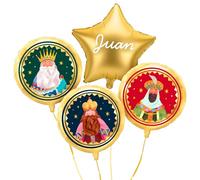 OH YEAH - Set Ballon Foil Rois Mages + étoile dorée - Ø 43 cm - Décoration de Noël - Célébrations familiales, scolaires et vitrines - Roscon des rois - Événements de Noël - Choisissez votre nom