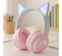 OHAANYY Casque Bluetooth pour Enfants sans Fil,Casque Cat Pliable avec LED Flash Lumières Glow, Enfants Bluetooth 5.0 avec Microphone et Contrôle du Volume, Carte Slot pour PC/Tablettes/TV (1)