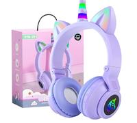 OHAANYY Casque Bluetooth pour Enfants sans Fil,Casque Cat Pliable avec LED Flash Lumières Glow, Enfants Bluetooth 5.0 avec Microphone et Contrôle du Volume, Carte Slot pour PC/Tablettes/TV (10)