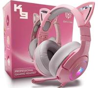 OHAANYY Casque de jeu pour PS4, PS5, PC, Xbox One, son surround 7.1, microphone réglable, avec lumières LED RVB (rose)