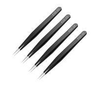 Ohametes Lot de 4 pinces ESD-10 noires épaisses haut de gamme, pinces antistatiques, pinces en acier inoxydable, emballage en carton, largement applicable pour l'opération.