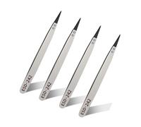 Ohamtes Lot de 4 pinces à épiler pointues interchangeables ESD-242, pinces antistatiques, pinces en acier inoxydable, emballage en carton, convient pour PCB, entretien des produits électroniques,