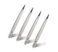 Ohamtes Lot de 4 pinces à épiler pointues interchangeables ESD-2A, pinces antistatiques, pinces en acier inoxydable, emballage en carton, convient pour PCB, entretien de produits électroniques,