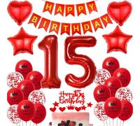 Ohaoduo Ballon 15 ans anniversaire fille Rouge Décoration 15 ans anniversaire Rouge Décoration anniversaire 15 ans fille Ballons 15 ans anniversaire fille Décoration gâteau Rouge