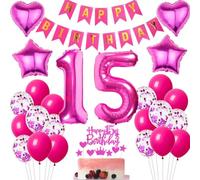 Ohaoduo Ballon 15 ans anniversaire fille Rouge Décoration 15 ans anniversaire Rouge Décoration anniversaire 15 ans fille Ballons 15 ans anniversaire fille Décoration gâteau Rouge