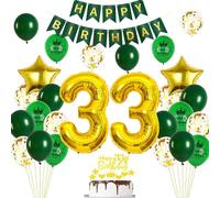 Ohaoduo ballons 33 ans anniversaire homme femme vert or décoration gâteau anniversaire 33 ans homme décoration fête 33 ans anniversaire femme vert décoration anniversaire 33 ans homme ballon