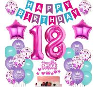 Ohaoduo Ballons anniversaire 18 ans Rose, Décoration anniversaire fille, Ballon 18 ans, Topper de Gâteau Rose, Bannière Happy Birthday, Confettis