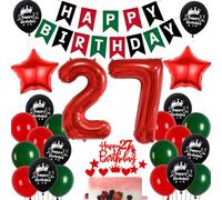 Ohaoduo Ballons d'anniversaire 27 ans Rouge Vert, Décoration 27 ans anniversaire Femme Homme, 42 pièces, Ballons de fête