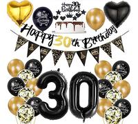 Ohaoduo Décoration d'anniversaire 30 ans or noir : Ballons, Bannières, Cœurs et Confettis pour Fête de 30 ans Homme ou Femme