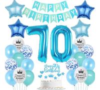 Ohaoduo Décoration de gâteau d'anniversaire 70 ans pour homme et garçon - Bleu - Décoration de gâteau d'anniversaire 70 ans - Décoration de gâteau d'anniversaire 70 ans - Ballons 70 ans - Bleu