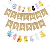 Ohaoduo - Guirlande de bienvenue pour bébé - En toile de jute naturelle - Vintage - Avec créatures forestières - Décoration pour fête prénatale - Guirlande renard, cerf - 280 cm x 16 cm
