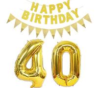 Ohaoduo Lot de 2 ballons en forme de chiffre 40 - Doré - Guirlande Happy Birthday - Bannière dorée - 40 ans - Décoration d'anniversaire - Pour hommes et femmes - 40 ballons d'anniversaire