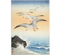 Ohara Koson Affiche Impressions En Couleur Photo D’art Mural Moderne《Cinq Mouettes Au-dessus D’une Mer Turbulente》Ohara Koson Peinture Sur Toile Pour Décoration Intérieure 50x80cm Non Cadre