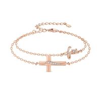 OHAYOO Bracelet en forme de croix en or rose pour femme en argent sterling 925 avec croix - Foi, amour, espoir - Cadeau pour femme et maman