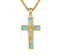 OHAYOO Chaîne crucifix en argent sterling 925 pour homme - Pendentif Jésus - Abalone/turquoise/malachite - Avec croix - Bijou pour homme, Normal, Argent sterling, Ormeau
