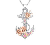 OHAYOO Chaîne d'ancre pour femme en argent 925 avec pendentif en forme d'ancre avec roses, bijou pour femme et mère