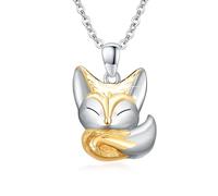 OHAYOO Chaîne en argent 925, pierre de lune, avec pendentif au motif des animaux tels que le renard, le chat, le dauphin, le papillon, la libellule, la tortue, bijoux pour cadeaux aux femmes et