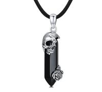 OHAYOO Chaîne en cristal en argent sterling 925 avec pendentif tête de mort/léopard/dragon, bijou unisexe pour homme et femme, 32 mm x 8 mm, Argent sterling