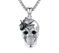 OHAYOO Chaîne pour homme en argent 925 avec pendentif tête de mort - Collier punk gothique tête de mort - Bijou pirate - Rétro Rock - Chaîne tête de mort - Cadeau pour homme et femme, Standard, Argent