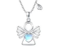 OHAYOO Collier ange gardien en argent sterling 925 avec pendentif en pierre de lune - Chaîne de baptême pour fille et femme, 45.72 cm, Argent sterling