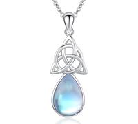 OHAYOO Collier en argent 925 avec pendentif en forme de goutte d'eau - Collier nœud celtique - Pendentif en pierre de lune - Bijoux celtiques - Cadeau pour femme et fille, Argent sterling