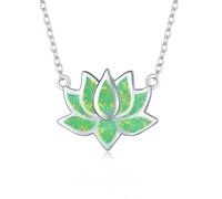 OHAYOO Collier lotus opale pour femme en argent sterling 925 vert opale lotus pendentif fleur collier yoga guérison chaîne fleur bijoux cadeaux pour femme