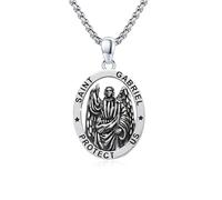 OHAYOO Collier pendentif St Gabriel en argent sterling 925 avec pendentif en forme d'arche de Gabriel - Pour homme et femme - Avec chaîne de 3 mm - 22" + 2", Argent sterling