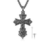 OHAYOO Collier urne en forme de croix pour cendres - En argent sterling - Pendentif celtique - Cadeau pour homme et femme