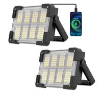 OHAYORI Projecteur LED Rechargeable, Projecteur de Chantier Portable avec Solaire & Batterie 6000mAh, 4 Modes Lampe Chantier Pour Camping, Garage, Urgence, Atelier(2 Pièces)