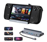 OHBUYAGN Station d'accueil Steam Deck 6 en 1 avec HDMI 2.1 4K @ 120 Hz 2K @ 144 Hz, Gigabit Ethernet, USB A et C 3.0, charge rapide PD 3.0 100 W, compatible avec Steam Deck, Legion Go, MSI Claw