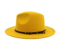OHEETU Chapeau Fedora jaune de 58,4 cm avec boucle de ceinture réglable à large bord en feutre Panama Chapeaux Unisexe Casquettes Trilby Casquettes Church Jazz Cap
