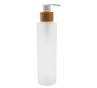 OHEETU Flacon Pompe en Verre dépoli Transparent de 150 ML - Distributeur de Lotion cosmétique Rechargeable avec tête de Pompe à vis en Bois pour shampooing, Gel Douche, Gel de Bain, Essence Tonique