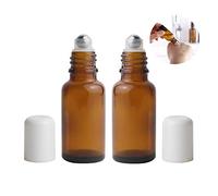 OHEETU Lot de 3 flacons roulants vides en verre ambré de 20 ml avec billes en acier inoxydable rechargeables pour huiles essentielles, parfum, baumes à lèvres
